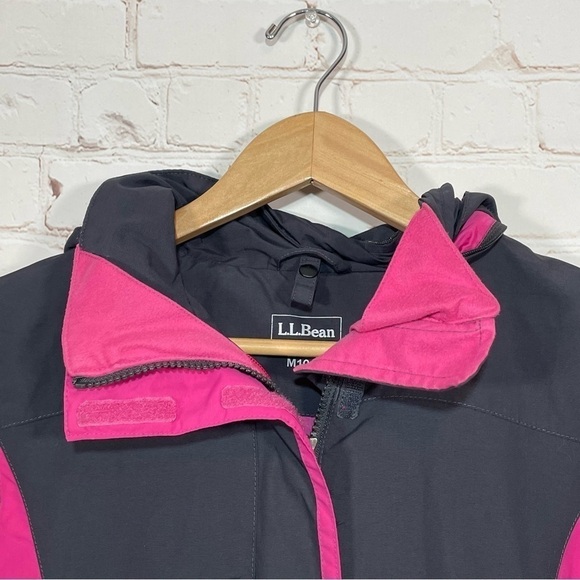 L.L.Bean Jacket Girls Medium 10-12 Gray Pink Full Zip Hooded Pockets - Picture 2 of 13